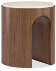 Eleana - Marble Top Round End Table - Medium Wood