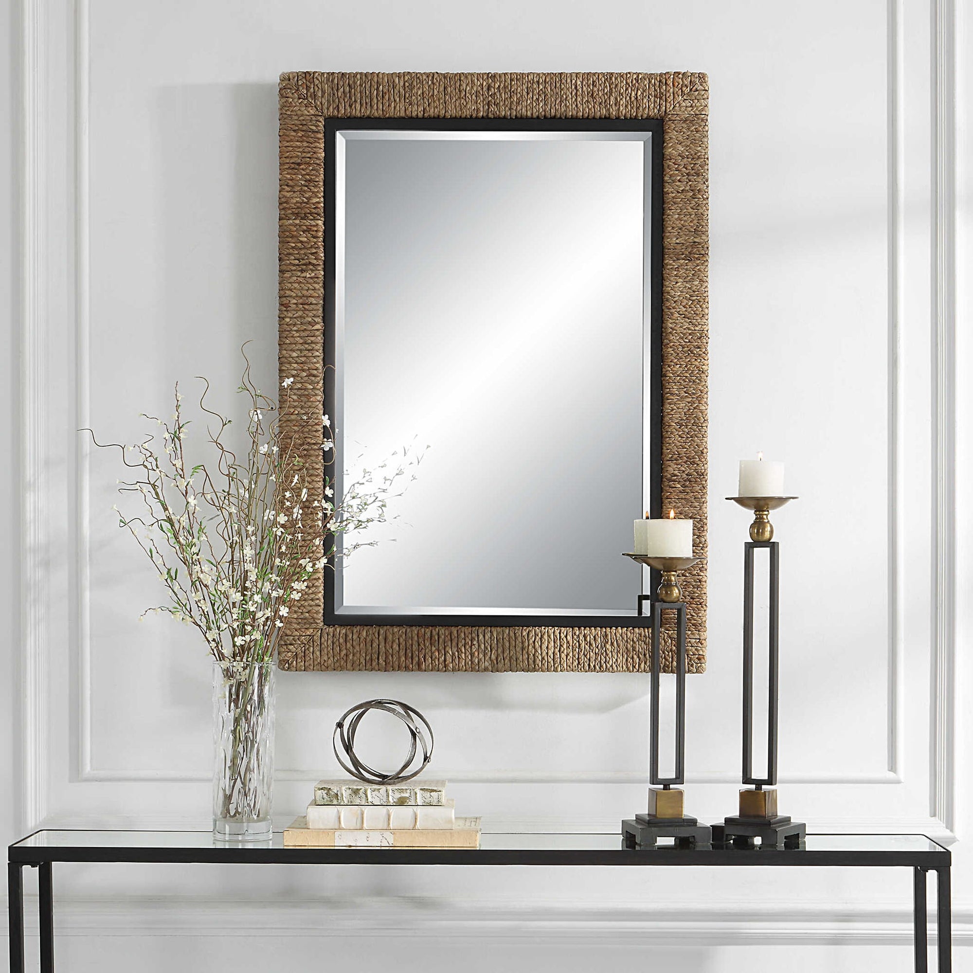Island - Braided Straw Mirror - Light Brown