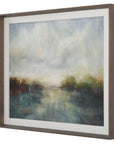 Blue Reverie - Framed Abstract Lake Print - Light Brown