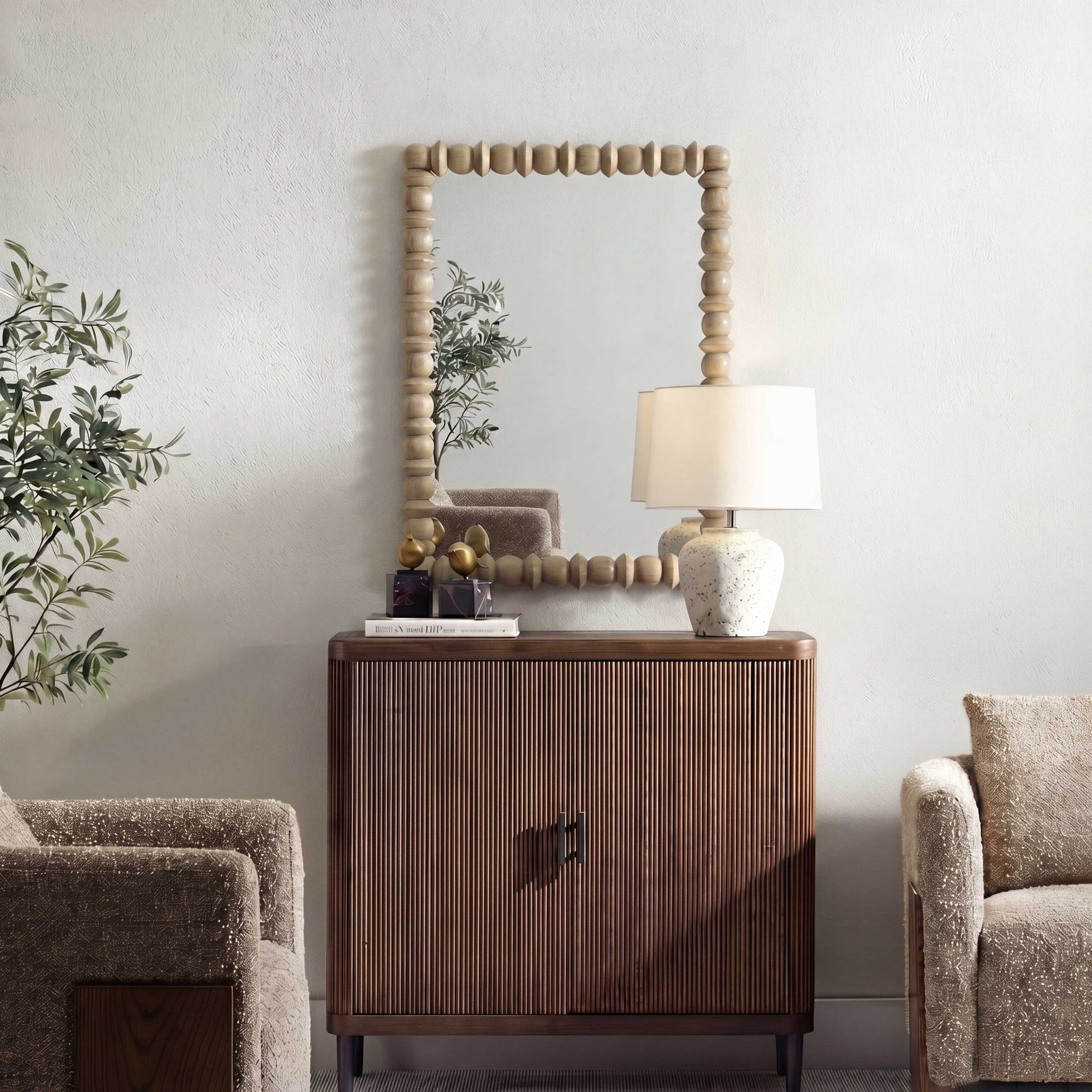 Harriet - Spindle Mirror - Warm Ivory