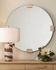 Russo - Travertine Round Mirror - Bronze / Brown / Gold