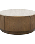 Tindall - Round Travertine Coffee Table - Brown / White / Woodtone