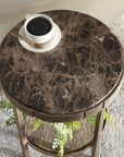 Cusano - Round Dark Marble Accent Table - Brass / Brown