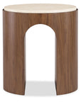 Eleana - Marble Top Round End Table - Medium Wood