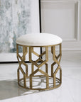 Trellis - Geometric Accent Stool - White & Gold