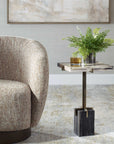 Rowman - Petrified Wood Accent Table - Bronze