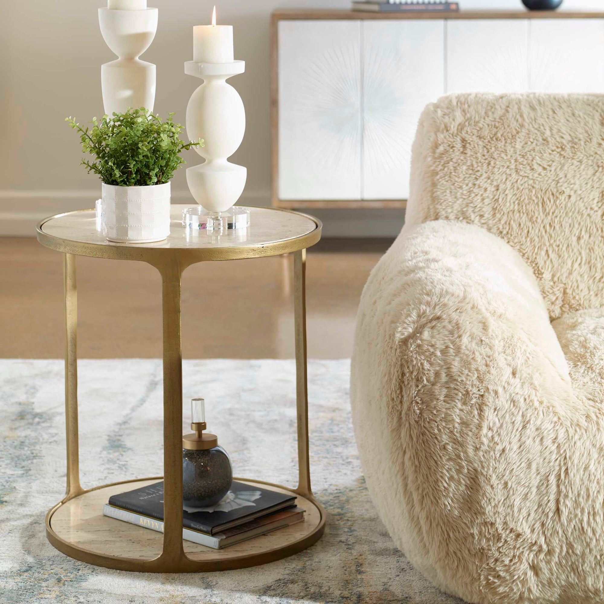 Clench - Brass Side Table - Beige