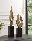 Fluid Geometry - Sculptures (Set of 2) - Black,Gold