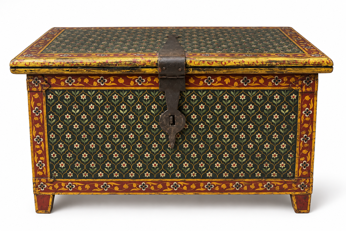 Antique Hand-Painted Floral Dowry Chest
