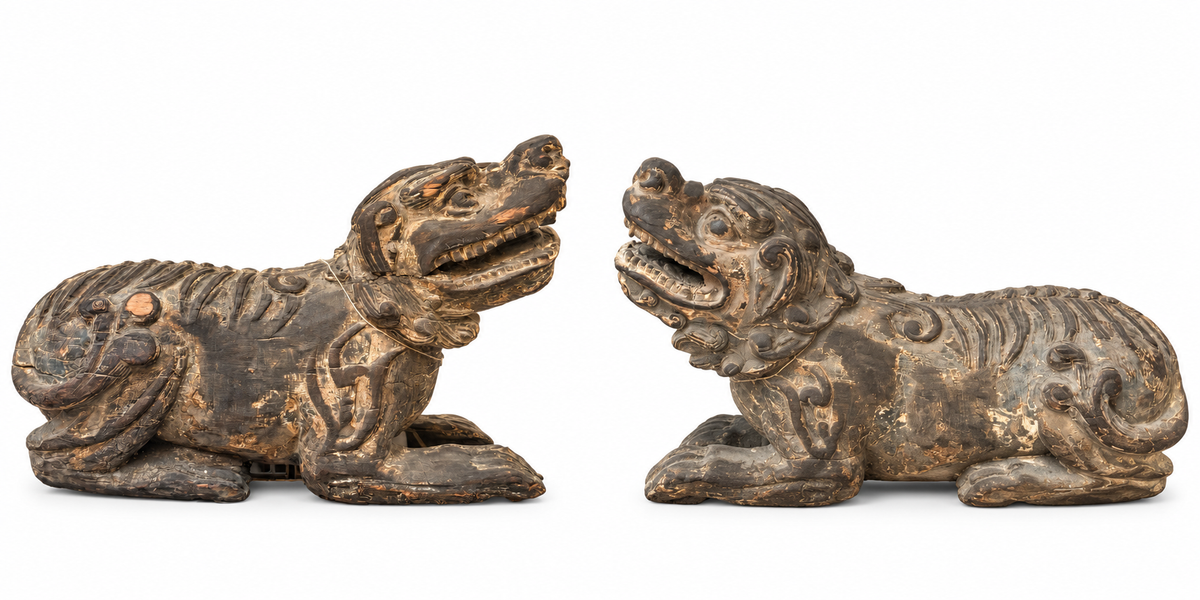 Pair of 18th-Century Carved Foo Dogs
