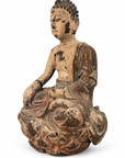 17th-Century Antique Polychrome Wooden Buddha