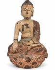 17th-Century Antique Polychrome Wooden Buddha
