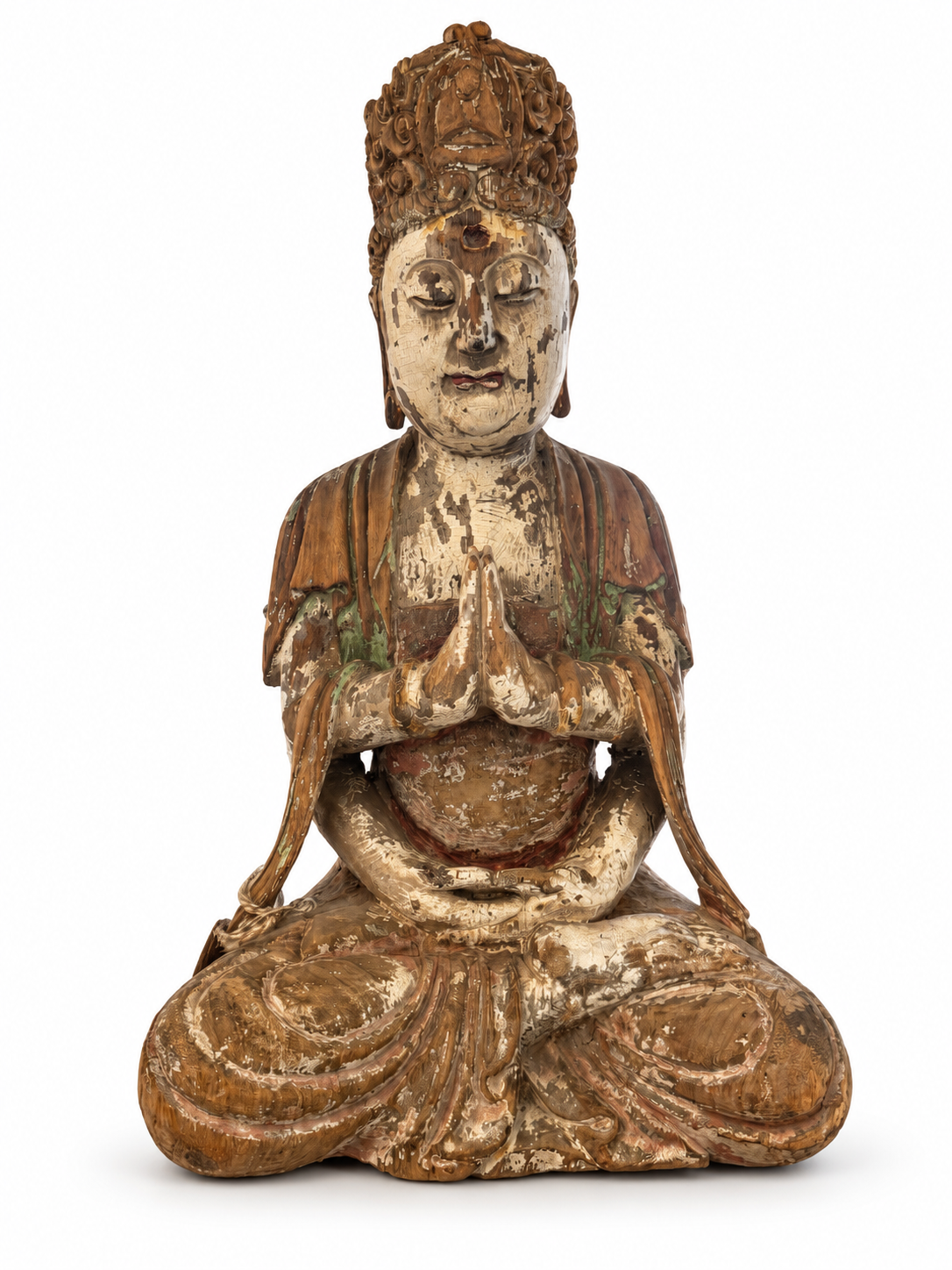 Antique Polychrome Meditation Buddha