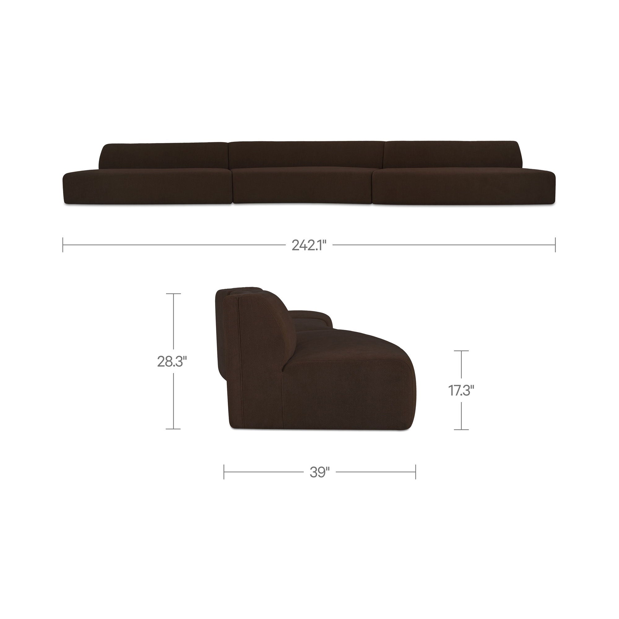 Naomi - 3 Piece Wave Modular Sectional - Dark Brown