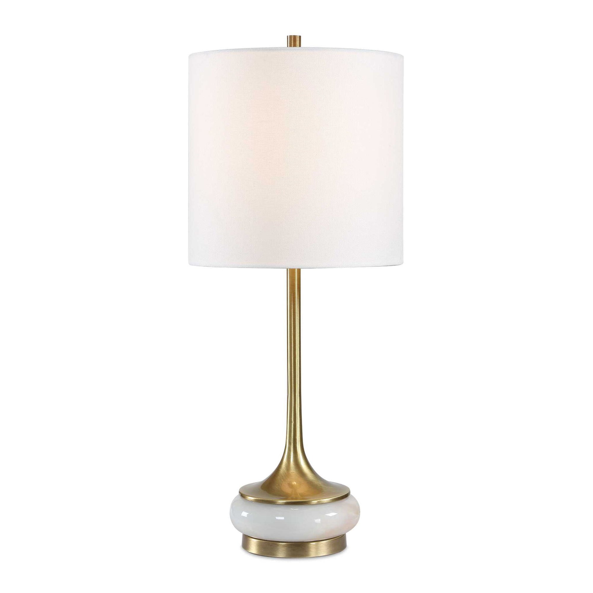 Molena - Brass &amp; Pearly Stone Table Lamp - Brass,Gold,White