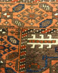 Antique Original Baluch with 3 Medallions and Unique Knotted Ends. An Afghan piece of original genuine woven carpet art sold by Santa Barbara Design Center.