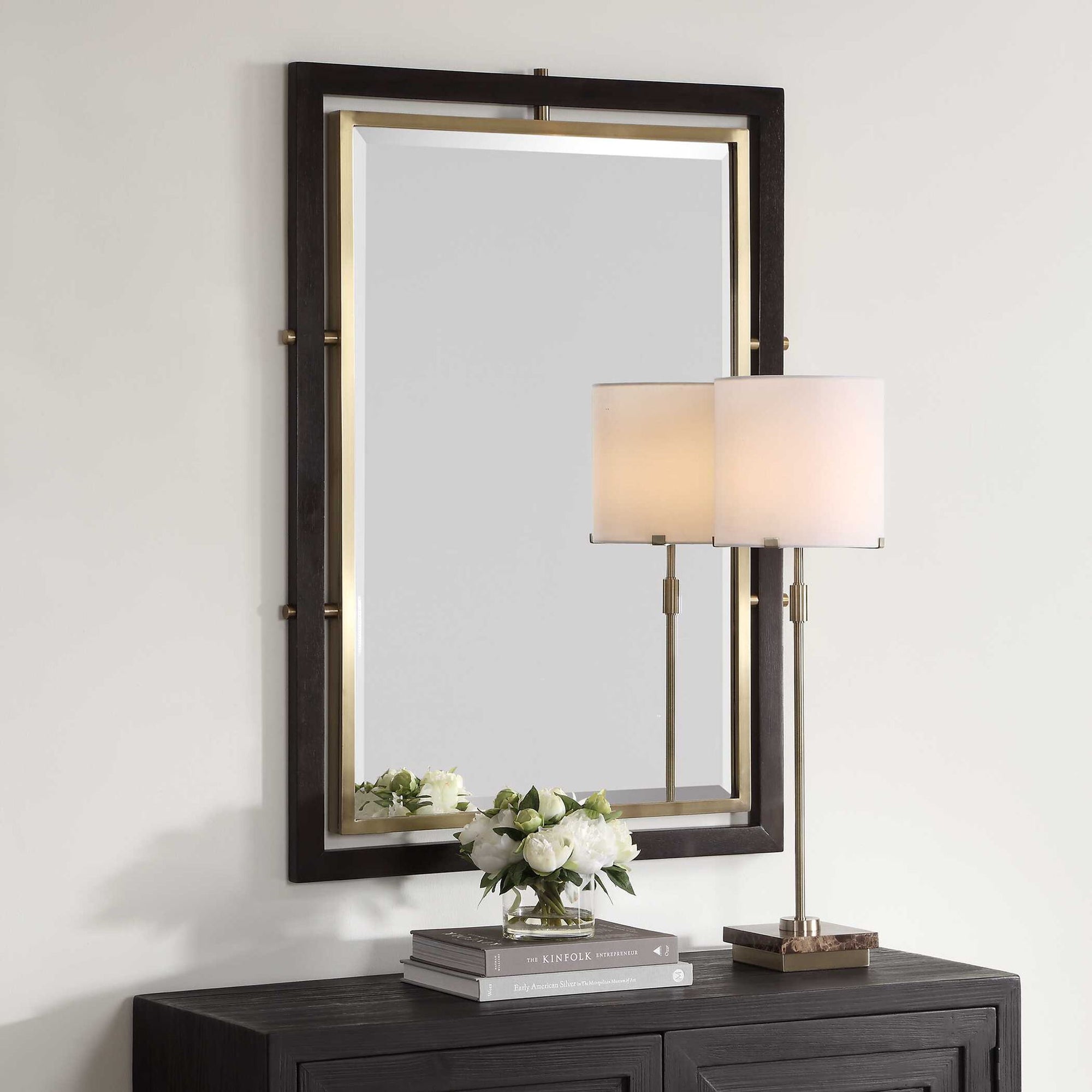 Bach - Rectangle Mirror - Walnut &amp; Brass