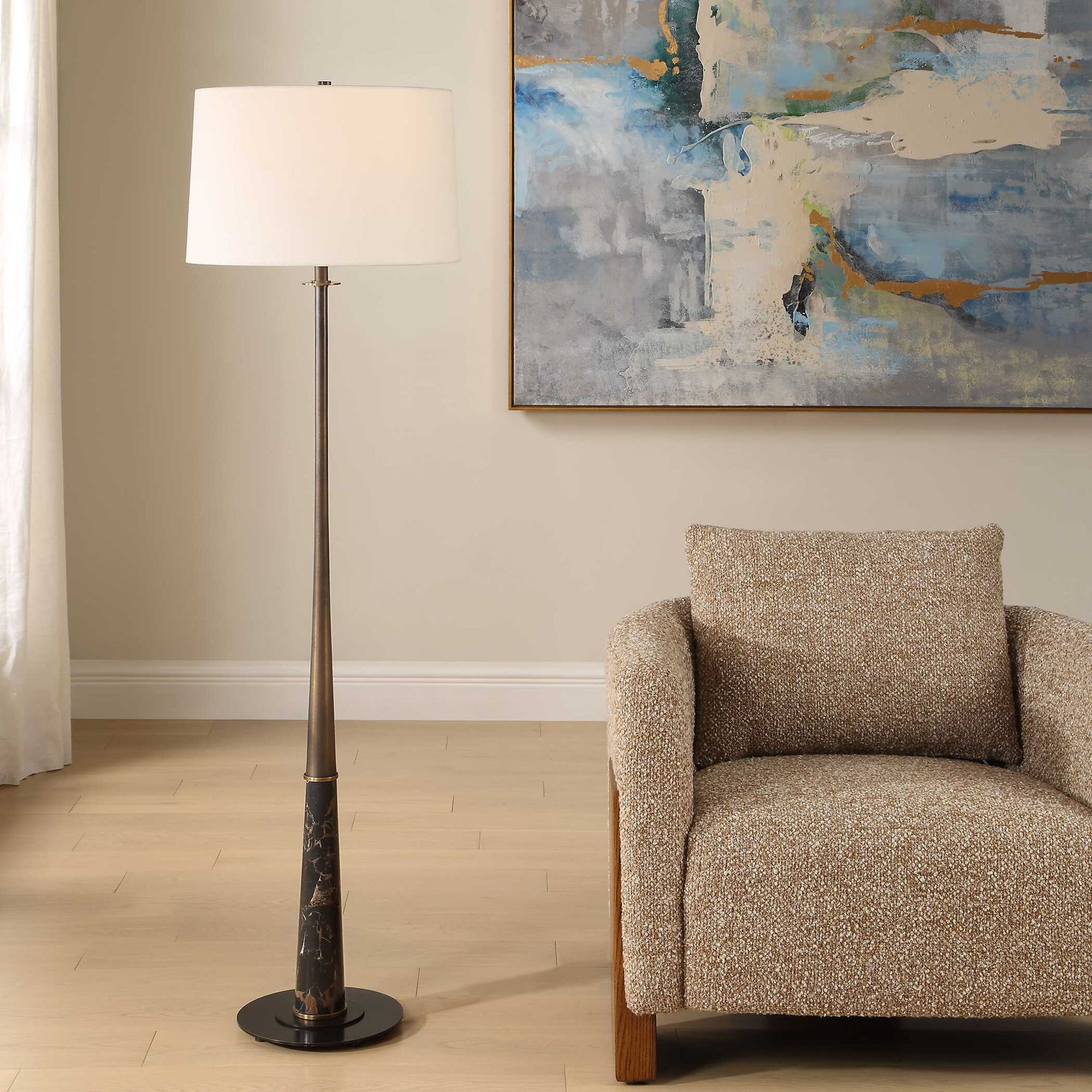 Tallarico - Brass &amp; Marble Floor Lamp - Black / Bronze / Brown
