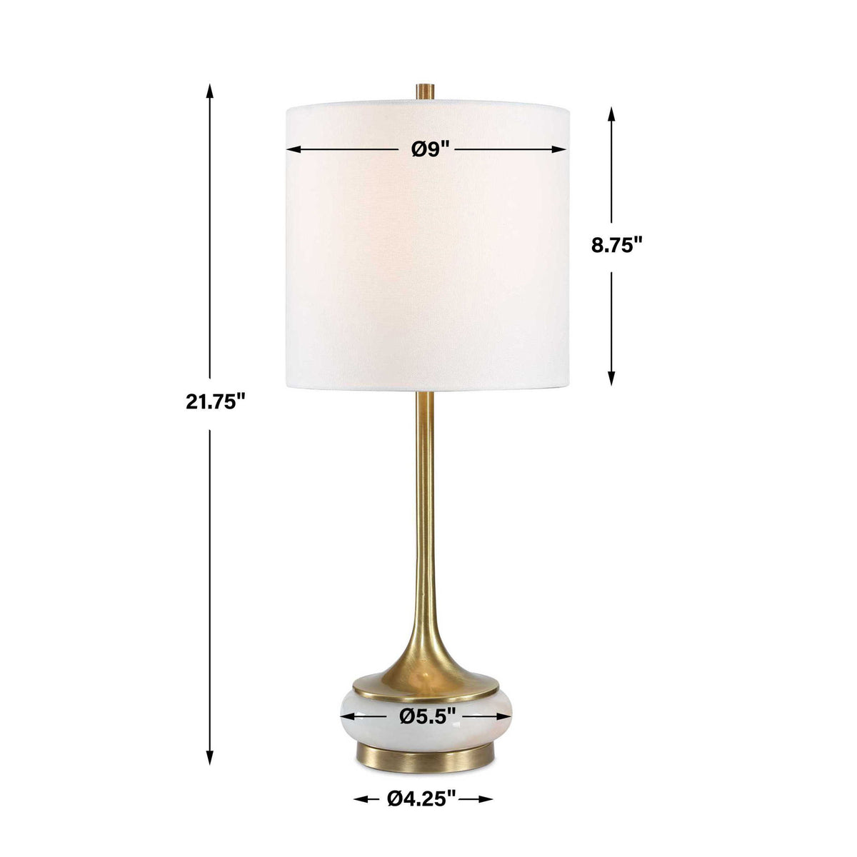 Molena - Brass &amp; Pearly Stone Table Lamp - Brass,Gold,White