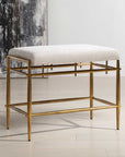 Karleen - Plush Small Brass Bench - White