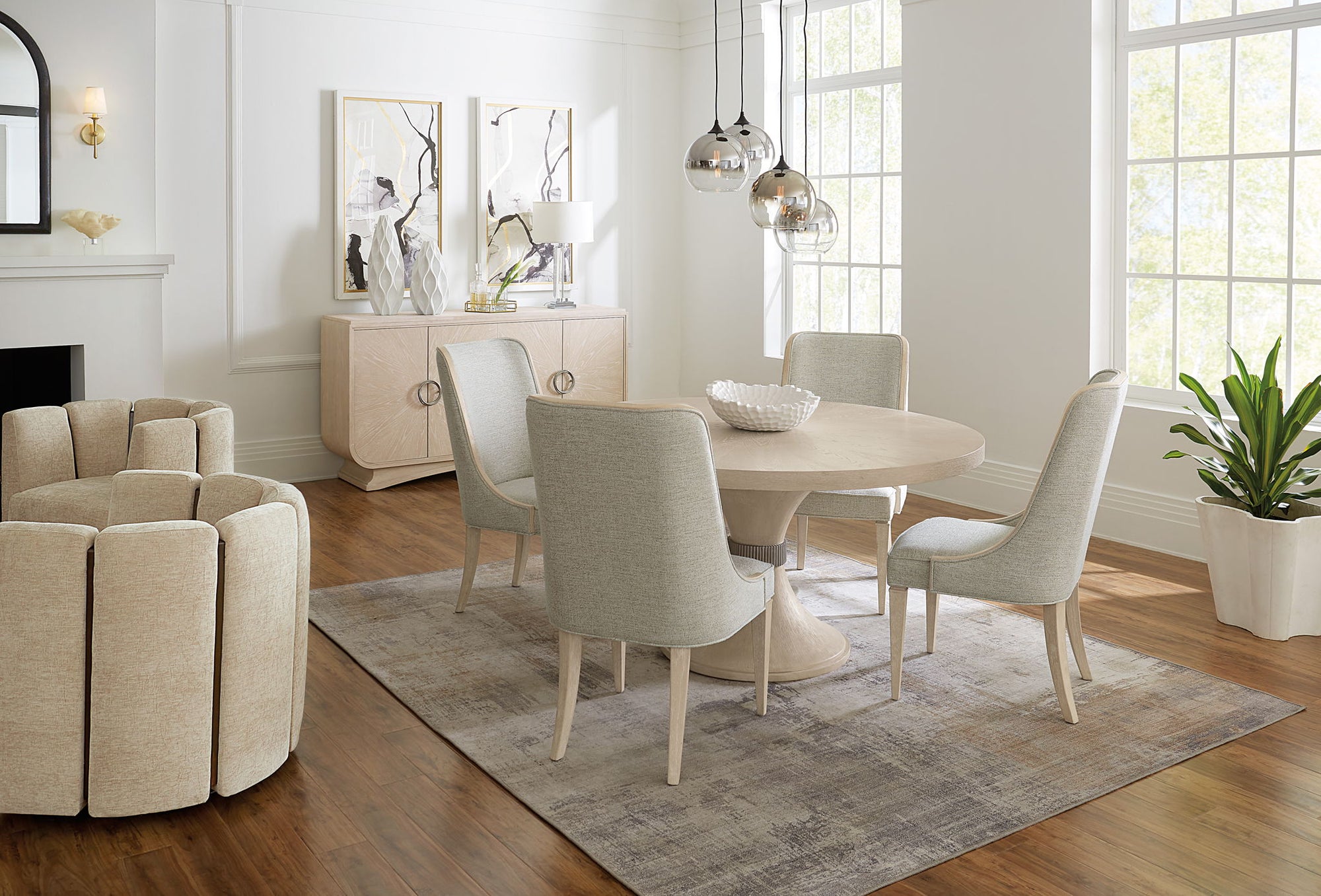 Nouvea Chic - Round Pedestal Dining Table - Light Brown / Beige