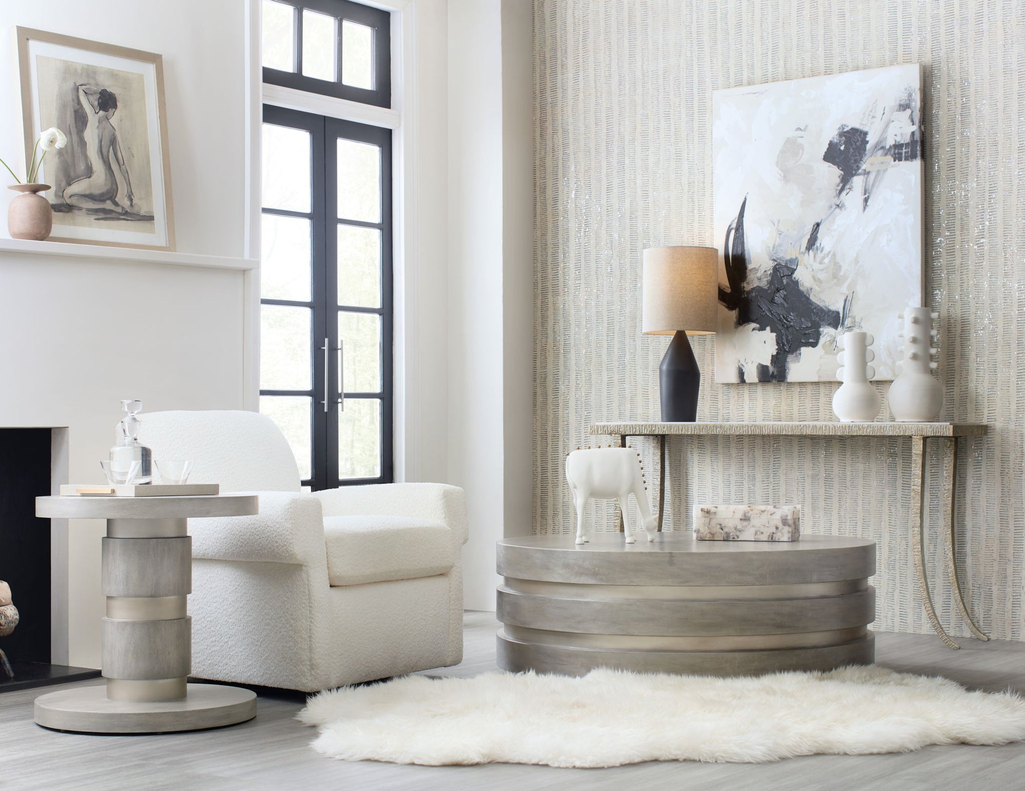 Melange - Guilded Accent Table - Pearl Silver