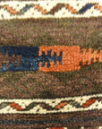 Antique Original Baluch with 3 Medallions and Unique Knotted Ends. An Afghan piece of original genuine woven carpet art sold by Santa Barbara Design Center.