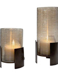 Fluted Fire - Cylinder Candleholders (Set of 2) - Bronze
