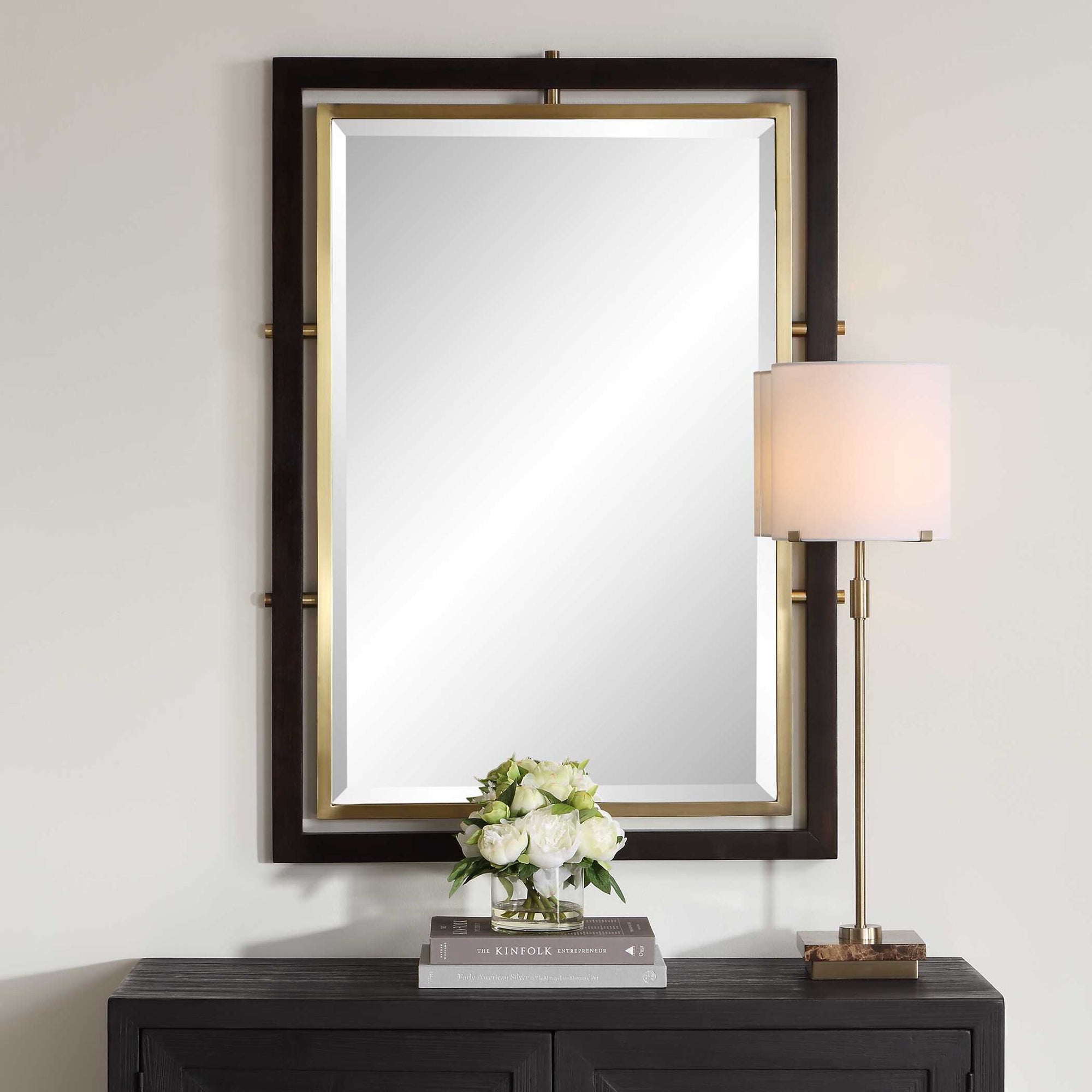 Bach - Rectangle Mirror - Walnut &amp; Brass