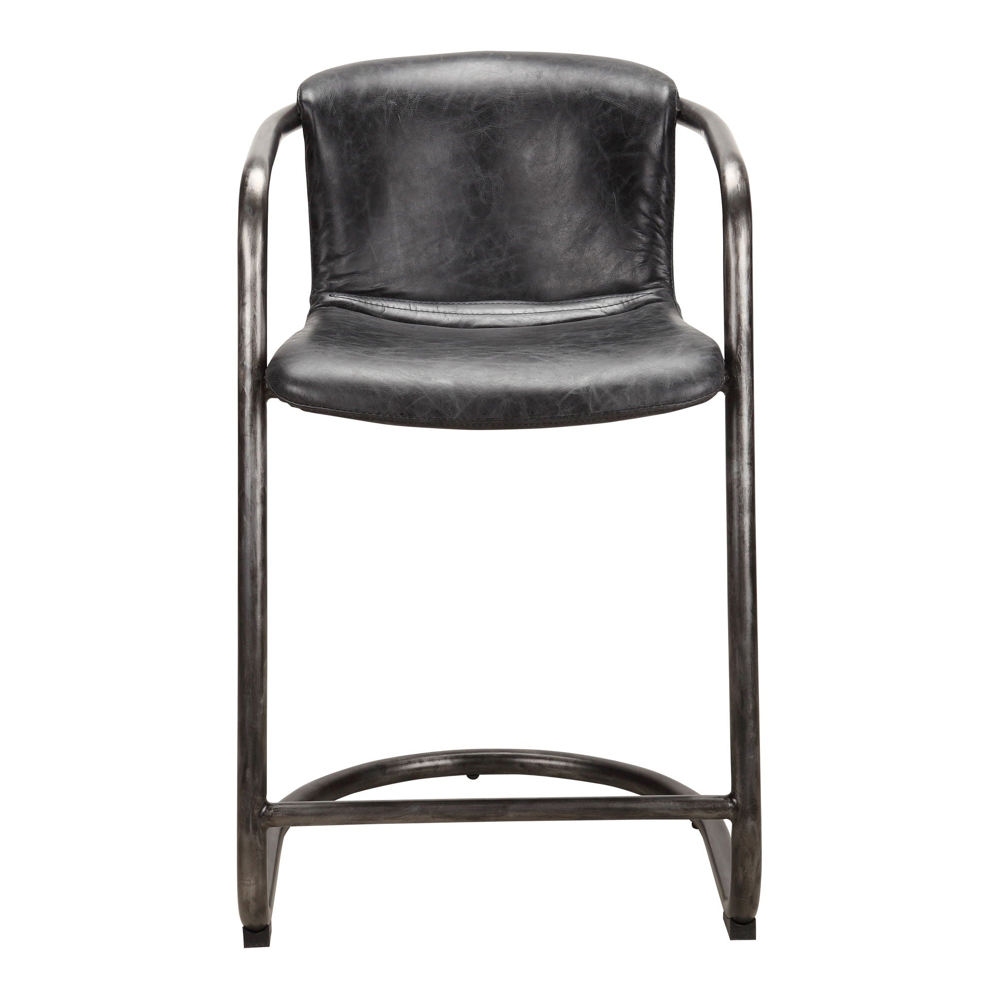 Freeman - Leather Counter Stool (Set of 2) - Onyx Black