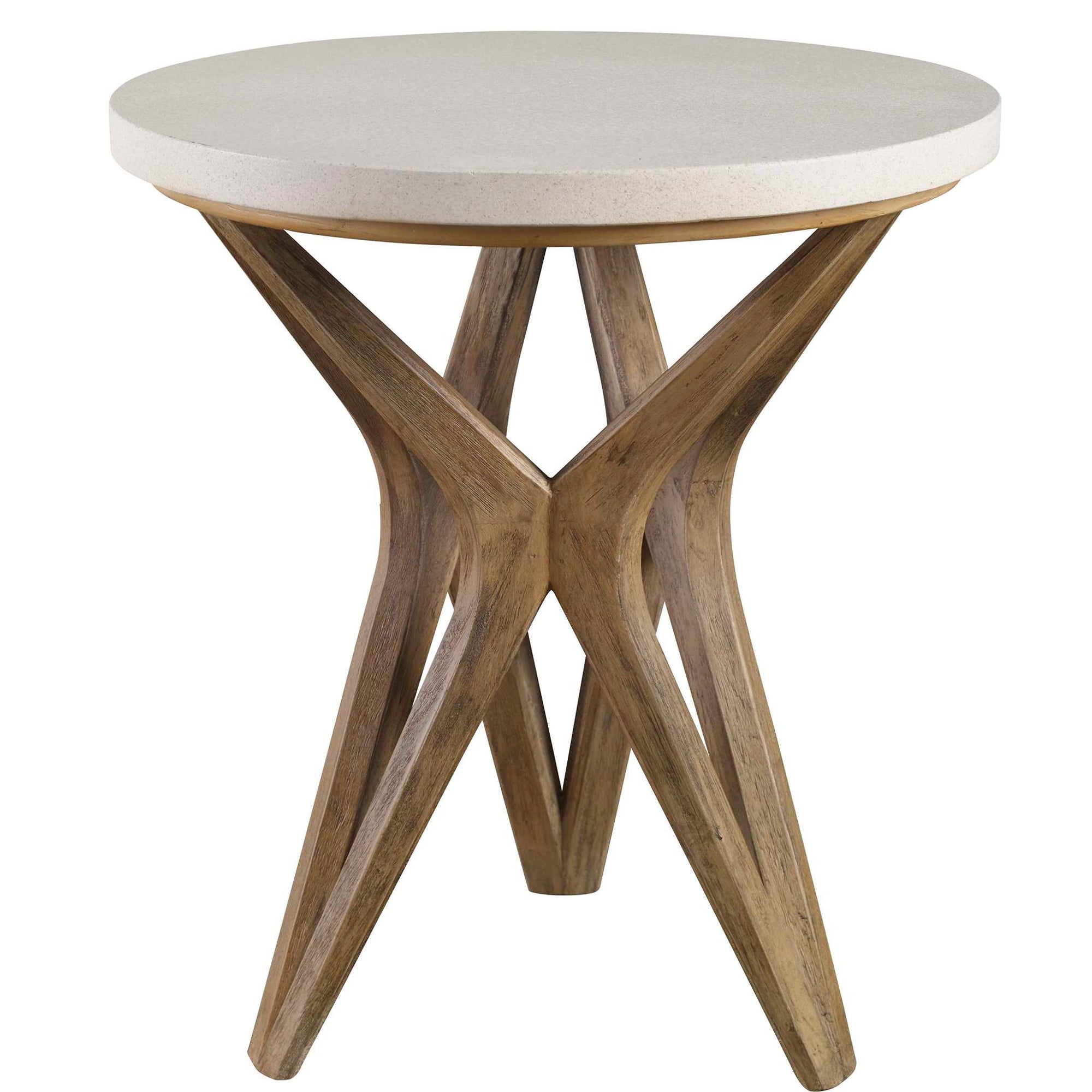 Marnie - Limestone Side Table - White &amp; Light Brown
